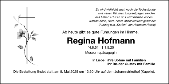Traueranzeige von Regina Hofmann von Gesamtausgabe Nürnberger Nachrichten/ Nürnberger Ztg.