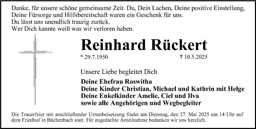  Traueranzeige für Reinhard Rückert vom 24.05.2025 aus Erlanger Nachrichten Lokal