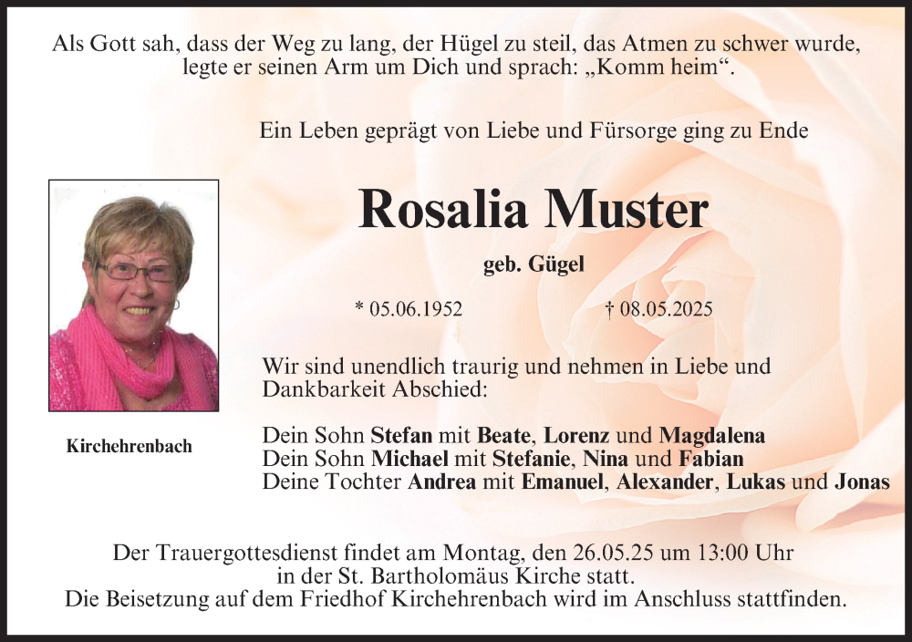  Traueranzeige für Rosalia Muster vom 24.05.2025 aus Nordbayerische Nachrichten Forchheim Lokal