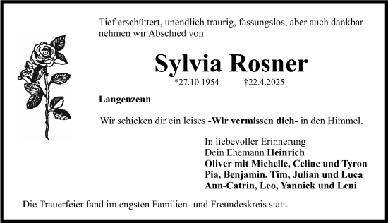 Traueranzeige von Sylvia Rosner von Fürther Nachrichten Lokal