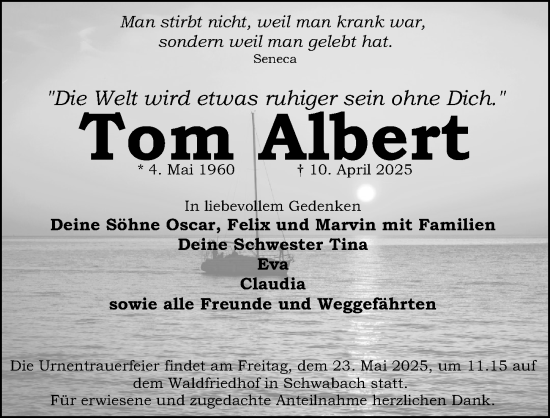Traueranzeige von Tom Albert von Schwabacher Tagblatt Lokal