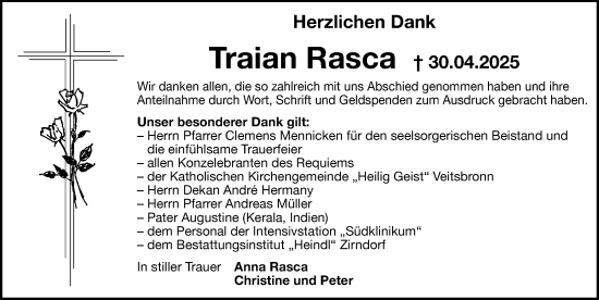 Traueranzeige von Traian Rasca von Gesamtausgabe Nürnberger Nachrichten/ Nürnberger Ztg./ Fürther Nachrichten