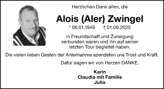 Traueranzeige von Alois Zwingel von Gesamtausgabe Nürnberger Nachrichten/ Nürnberger Ztg.