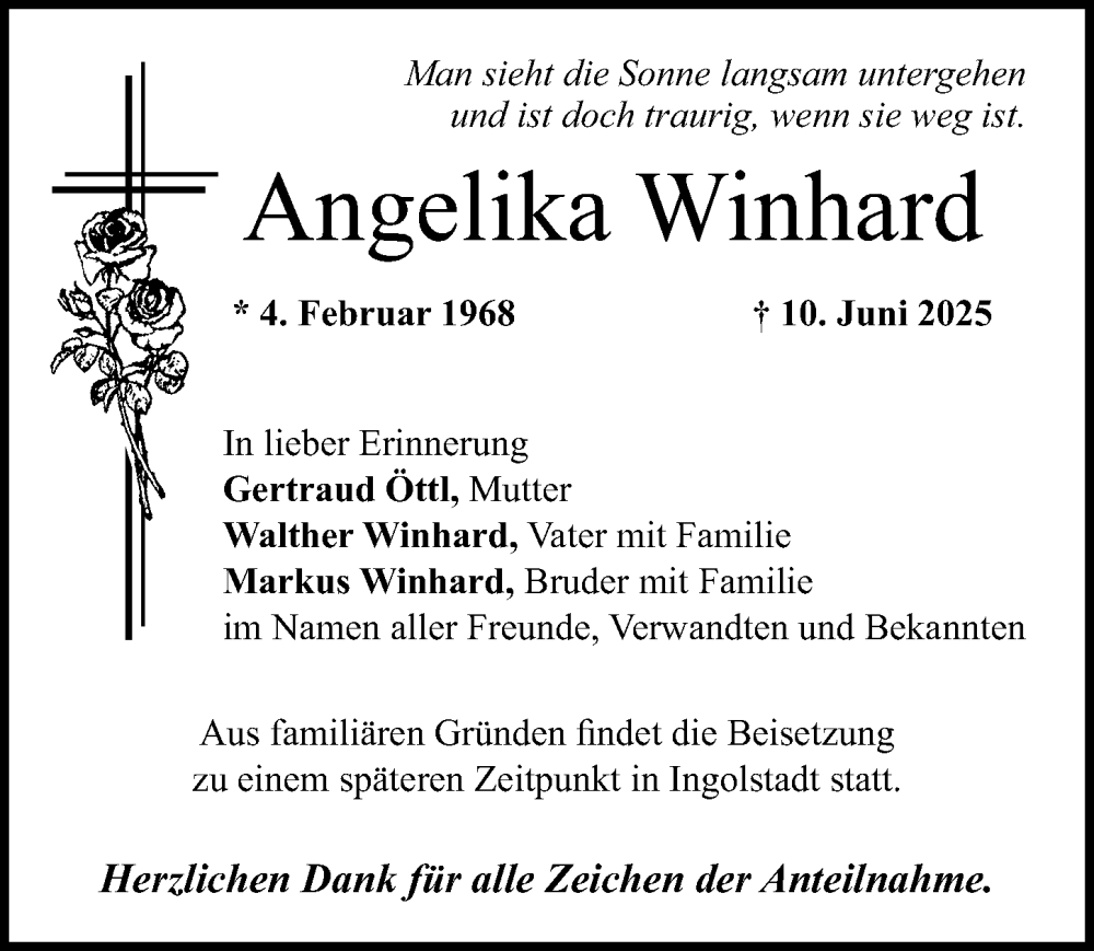  Traueranzeige für Angelika Winhard vom 14.06.2025 aus Gesamtausgabe Nürnberger Nachrichten/ Nürnberger Ztg.