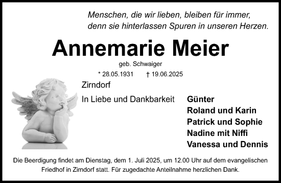 Traueranzeige von Annemarie Meier von Fürther Nachrichten Lokal