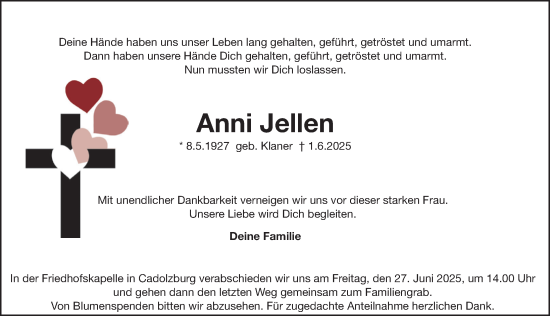 Traueranzeige von Anni Jellen von Fürther Nachrichten Lokal
