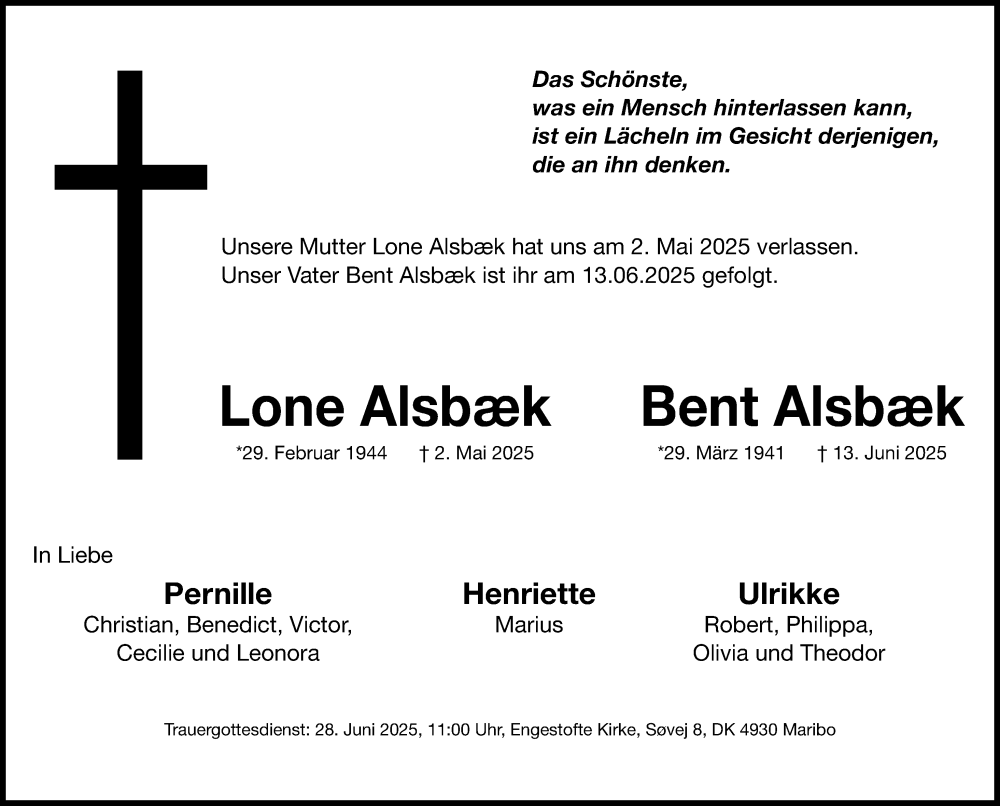  Traueranzeige für Bent Alsbaek vom 28.06.2025 aus Gesamtausgabe Nürnberger Nachrichten/ Nürnberger Ztg.