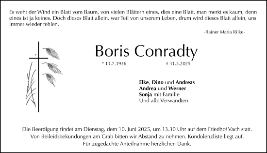 Traueranzeige von Boris Conradty von Fürther Nachrichten Lokal