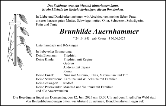 Traueranzeige von Brunhilde Auernhammer von Altmühl-Bote Lokal