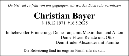 Traueranzeige von Christian Bayer von Erlanger Nachrichten Lokal