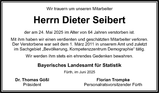Traueranzeige von Dieter Seibert von Gesamtausgabe Nürnberger Nachrichten/ Nürnberger Ztg.