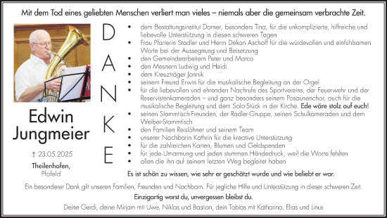 Traueranzeige von Edwin Jungmeier von Altmühl-Bote Lokal/ Weißenburger Tagblatt