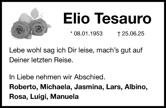 Traueranzeige von Elio Tesauro von Fürther Nachrichten Lokal