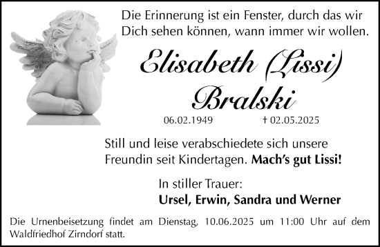 Traueranzeige von Elisabeth Bralski von Fürther Nachrichten Lokal