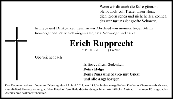 Traueranzeige von Erich Rupprecht von Nordbayerische Nachrichten Herzogenaurach Lokal