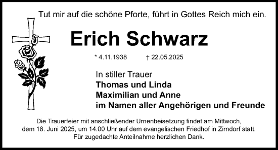 Traueranzeige von Erich Schwarz von Fürther Nachrichten Lokal