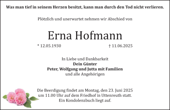 Traueranzeige von Erna Hofmann von Fürther Nachrichten Lokal