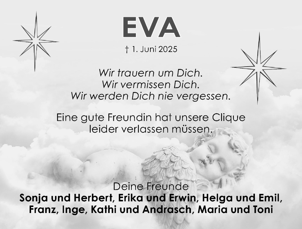  Traueranzeige für Eva  vom 14.06.2025 aus Schwabacher Tagblatt Lokal