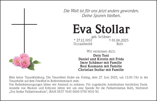Traueranzeige von Eva Stollar von Schwabacher Tagblatt Lokal
