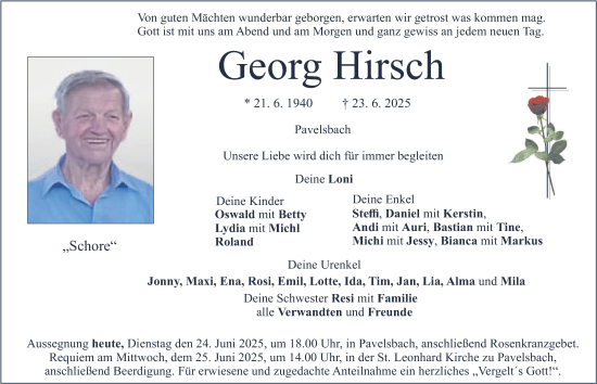 Traueranzeige von Georg Hirsch von Neumarkter Nachrichten Lokal