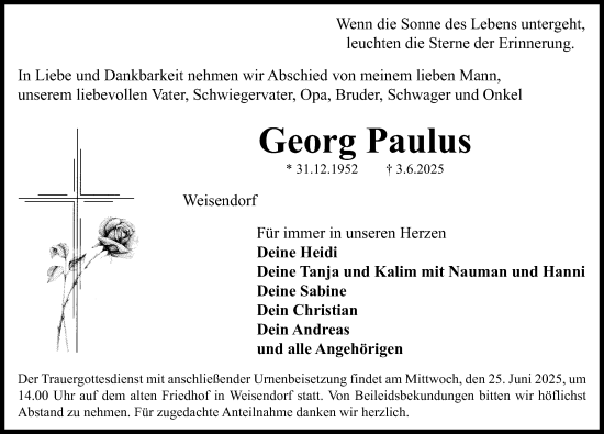 Traueranzeige von Georg Paulus von Nordbayerische Nachrichten Herzogenaurach Lokal