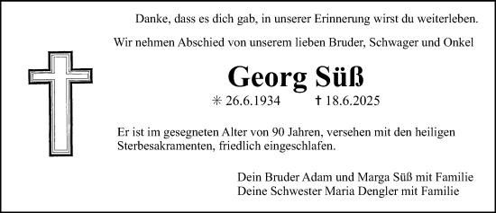 Traueranzeige von Georg Süß von Erlanger Nachrichten Lokal