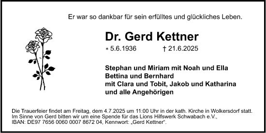 Traueranzeige von Gerd Kettner von HST,G