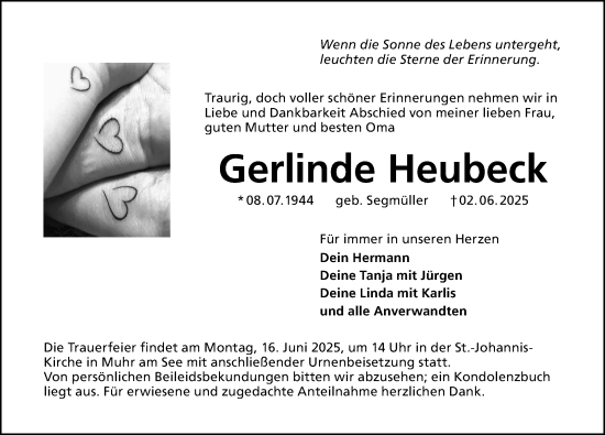 Traueranzeige von Gerlinde Heubeck von Altmühl-Bote Lokal