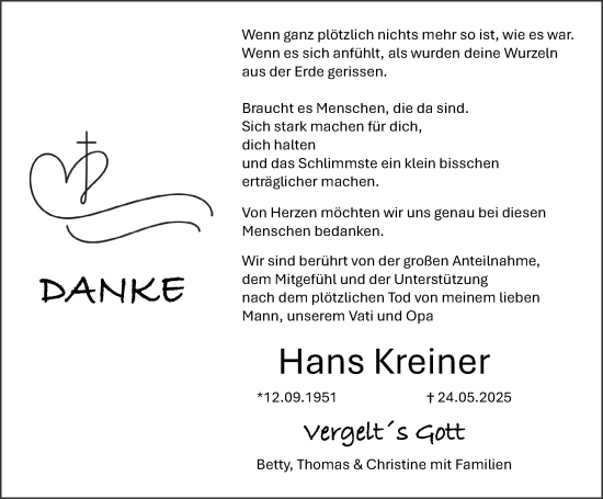 Traueranzeige von Hans Kreiner von Nordbayerische Nachrichten Herzogenaurach Lokal
