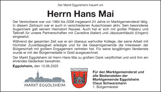 Traueranzeige von Hans Mai von Nordbayerische Nachrichten Forchheim Lokal