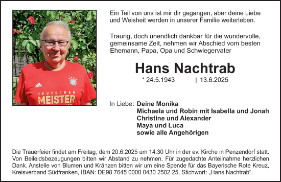 Traueranzeige von Hans Nachtrab von Schwabacher Tagblatt Lokal