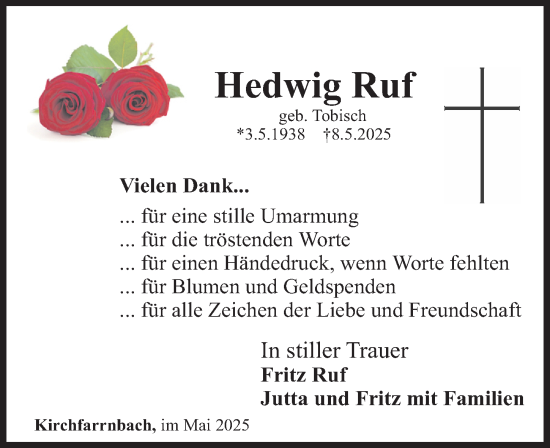 Traueranzeige von Hedwig Ruf von Fürther Nachrichten Lokal