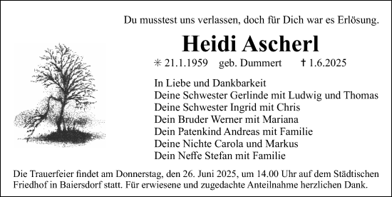 Traueranzeige von Heidi Ascherl von Erlanger Nachrichten Lokal