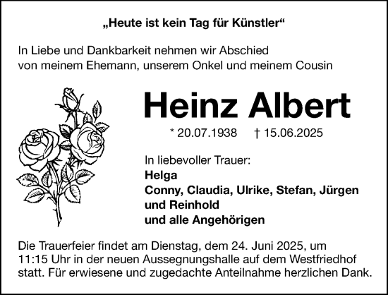 Traueranzeige von Heinz Albert von Gesamtausgabe Nürnberger Nachrichten/ Nürnberger Ztg.
