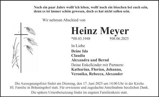 Traueranzeige von Heinz Meyer von Nordbayerische Nachrichten Forchheim Lokal