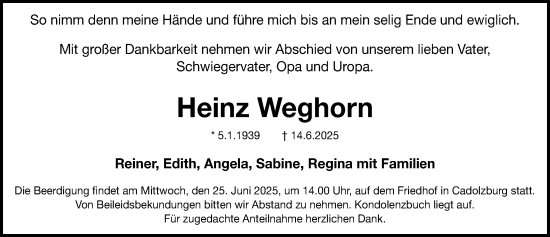 Traueranzeige von Heinz Weghorn von Fürther Nachrichten Lokal