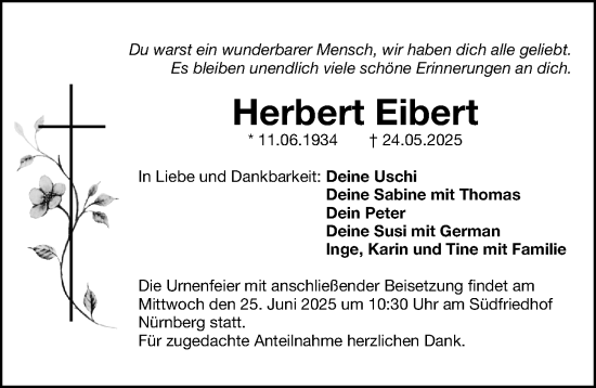 Traueranzeige von Herbert Eibert von Gesamtausgabe Nürnberger Nachrichten/ Nürnberger Ztg.