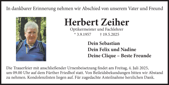 Traueranzeige von Herbert Zeiher von Fürther Nachrichten/ Gesamtausgabe Nürnberger Nachrichten/ Nürnberger Ztg.