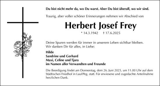 Traueranzeige von Herbert Josef Frey von Gesamtausgabe Nürnberger Nachrichten/ Nürnberger Ztg.