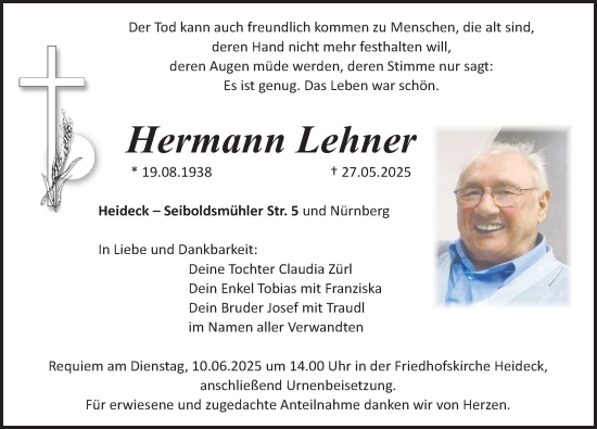 Traueranzeige von Hermann Lehner von Roth-Hilpoltsteiner Volkszeitung Lokal