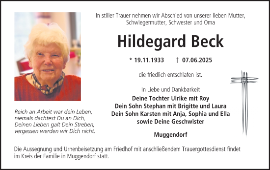Traueranzeige von Hildegard Beck von Nordbayerische Nachrichten Forchheim Lokal
