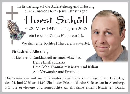 Traueranzeige von Horst Schöll von Roth-Hilpoltsteiner Volkszeitung Lokal