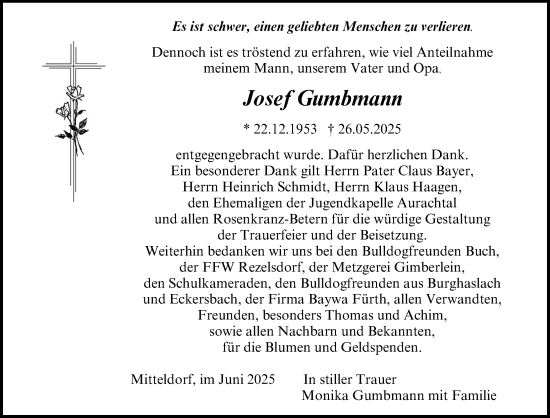 Traueranzeige von Josef Gumbmann von Erlanger Nachrichten Lokal