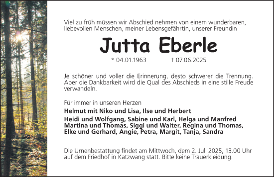 Traueranzeige von Jutta Eberle von Schwabacher Tagblatt Lokal