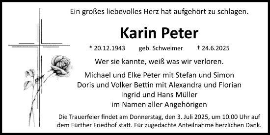 Traueranzeige von Karin Peter von Fürther Nachrichten Lokal