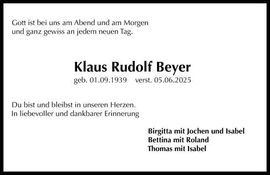 Traueranzeige von Klaus Rudolf Beyer von Schwabacher Tagblatt Lokal
