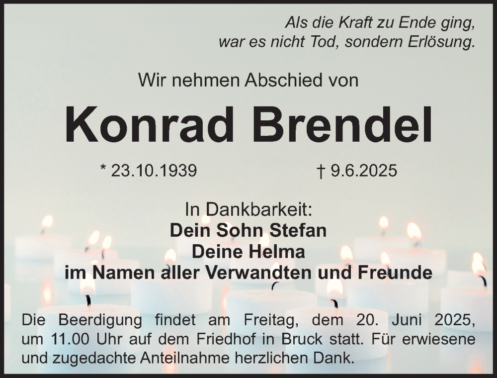  Traueranzeige für Konrad Brendel vom 14.06.2025 aus Erlanger Nachrichten Lokal