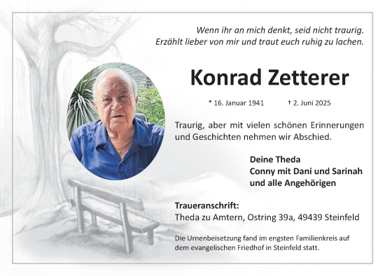 Traueranzeige von Konrad Zetterer von Roth-Hilpoltsteiner Volkszeitung Lokal