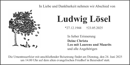 Traueranzeige von Ludwig Lösel von Erlanger Nachrichten Lokal