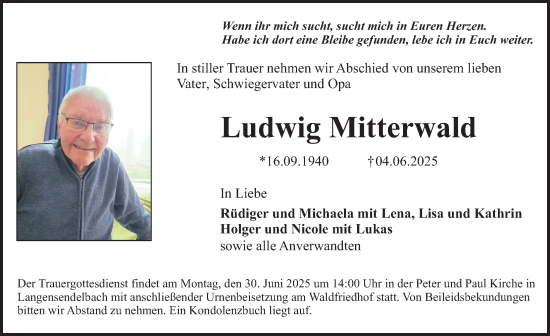 Traueranzeige von Ludwig Mitterwald von Erlanger Nachrichten Lokal